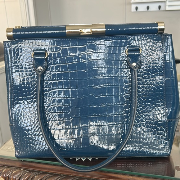 Kate Spade Navy Croc-Embossed Shoulder Bag and Dust BagNavy Blue Preowned - Picture 9 of 15